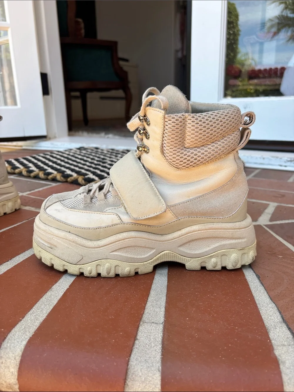 Jeffrey Campbell Cream/Tan High-Top Platform Kids Sneakers
